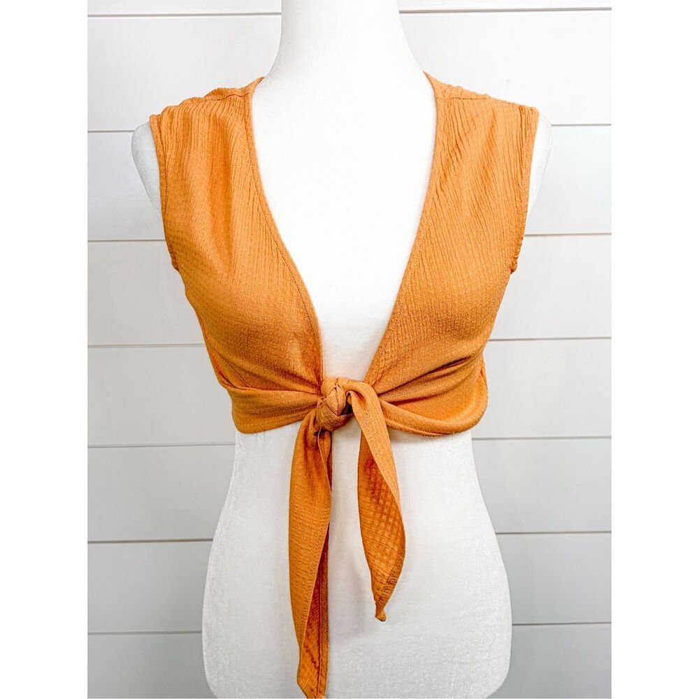 Whimsy + Row Women's Lightweight Tie-Front Sleeveless Cropped Top Orange Size XS